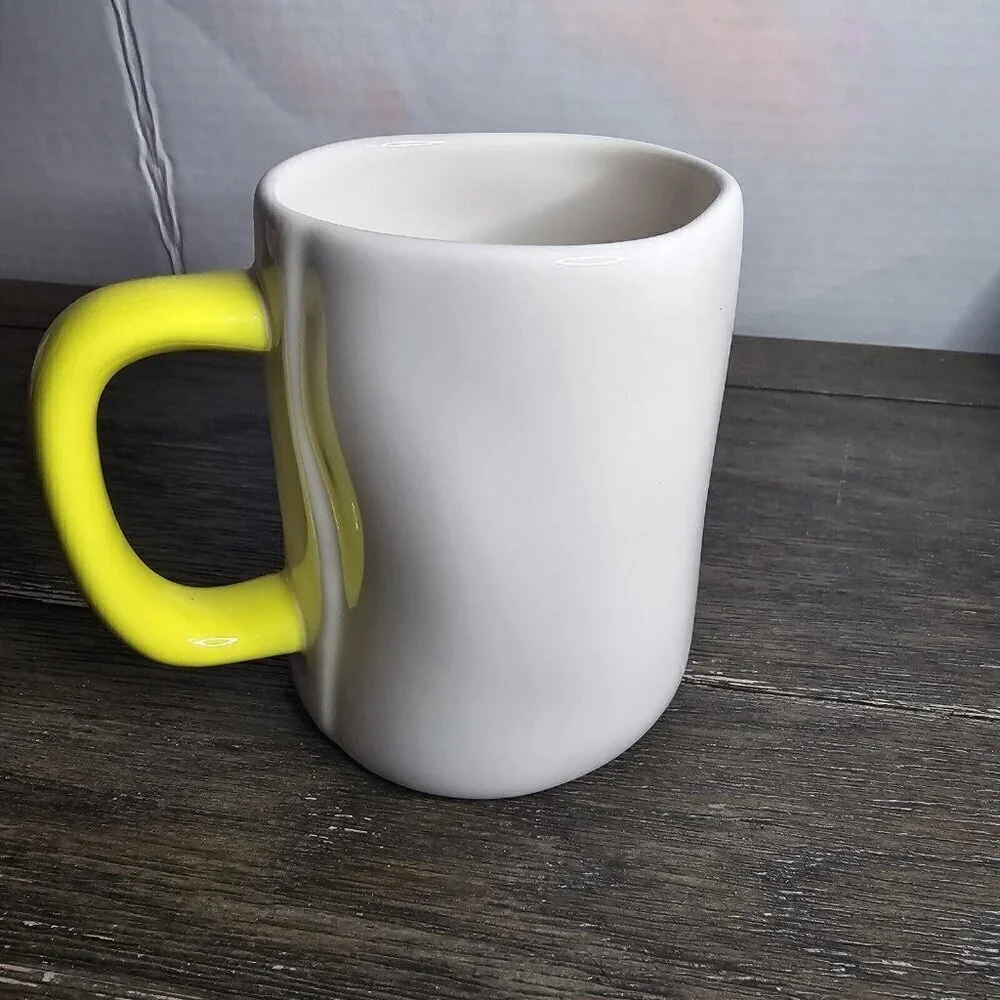 Rae Dunn Artisan Tea Mug Yellow Handle Farmhouse Magenta Basics